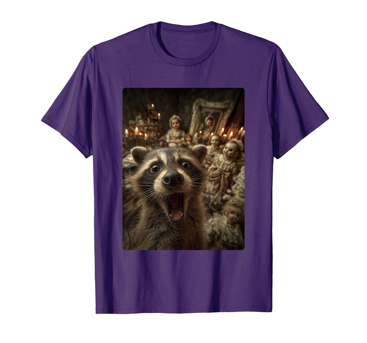 Funny Raccoon Selfie Creepy Dolls Spooky Halloween Animal T-Shirt