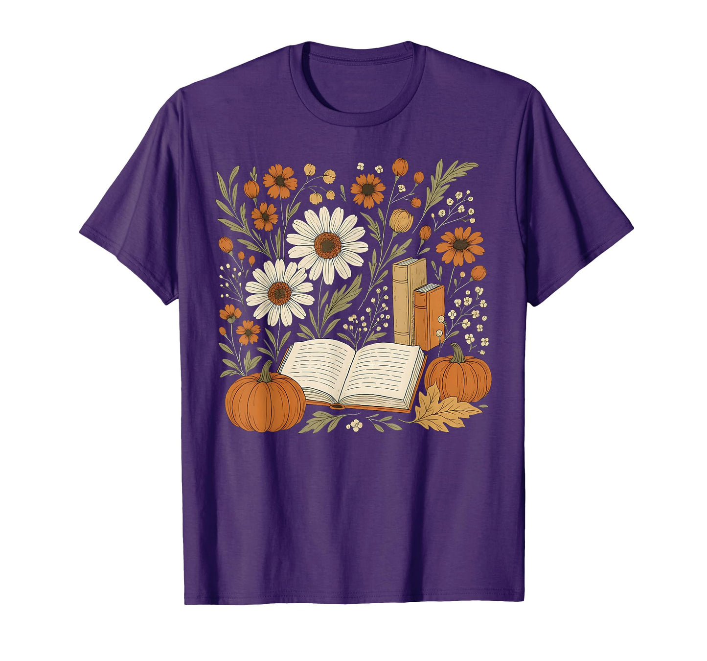 Reading Book Pumpkin Wildflower Fall Reader Bookish Autumn T-Shirt