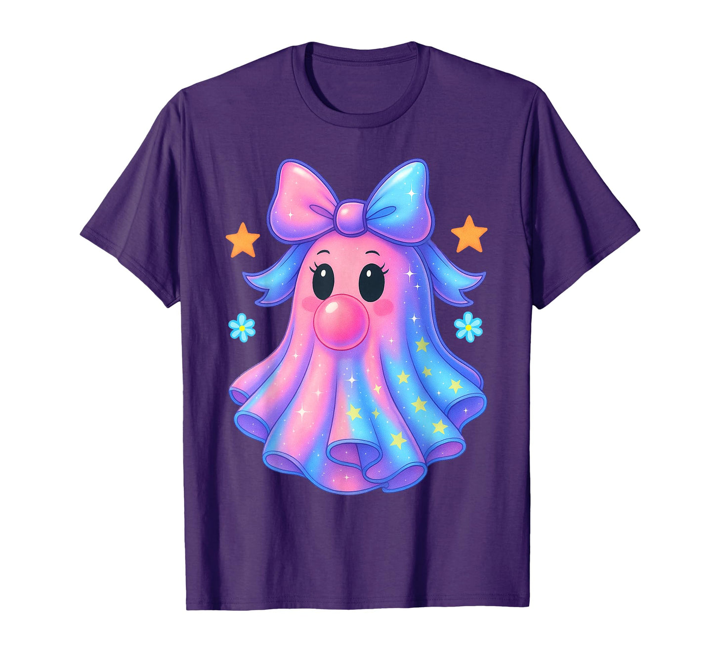 Ghost Bubblegum Coquette Coloful Bow Halloween Girls Women T-Shirt
