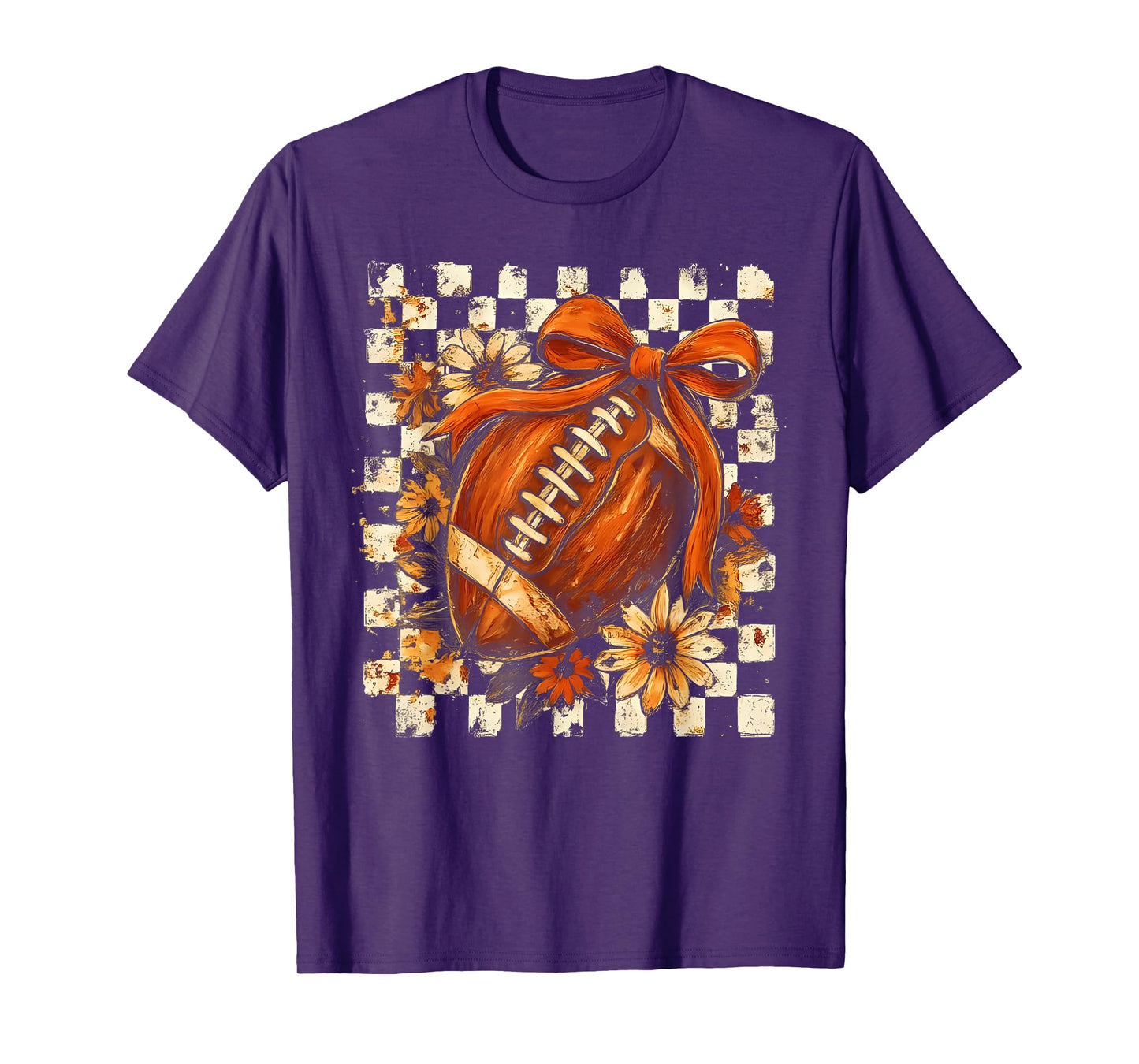 Fall Checkered Floral Football Game Day Fall Vibes Autumn T-Shirt