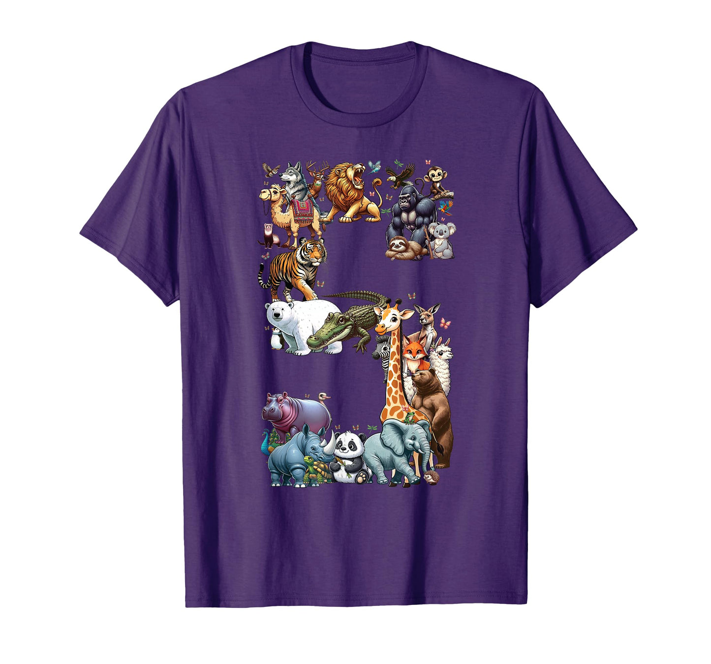5th Birthday 5 Years Old Zoo Animals Wildlife Safari Jungle T-Shirt