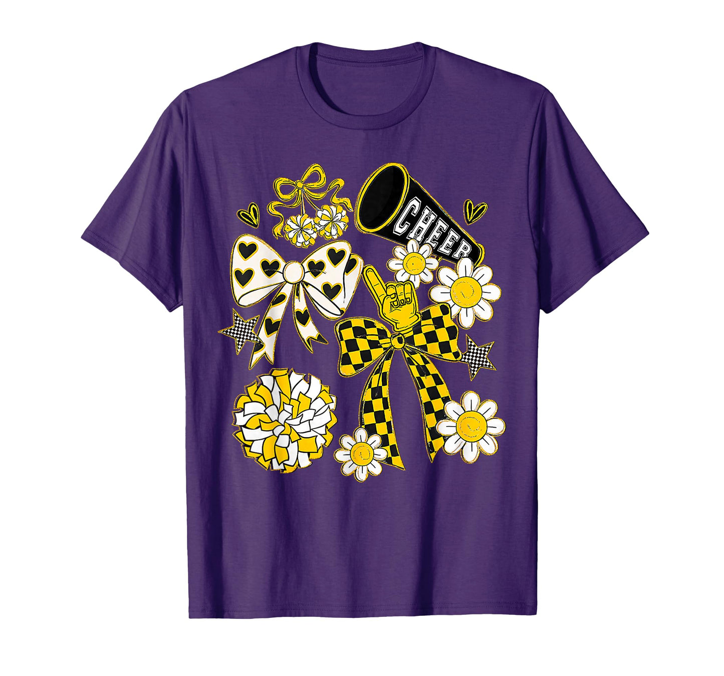 Coquette Bow Football Gold Black Game Cheer Mom Touchdown T-Shirt