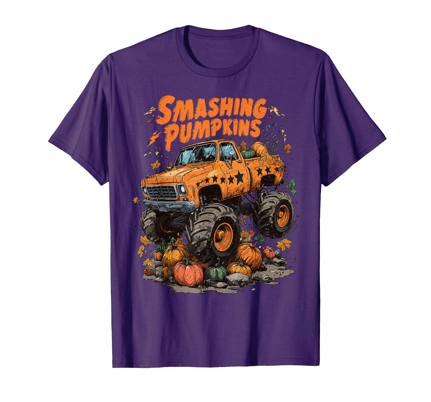 Retro Funny Monster Truck Smashing Pumpkin Boys Halloween T-Shirt