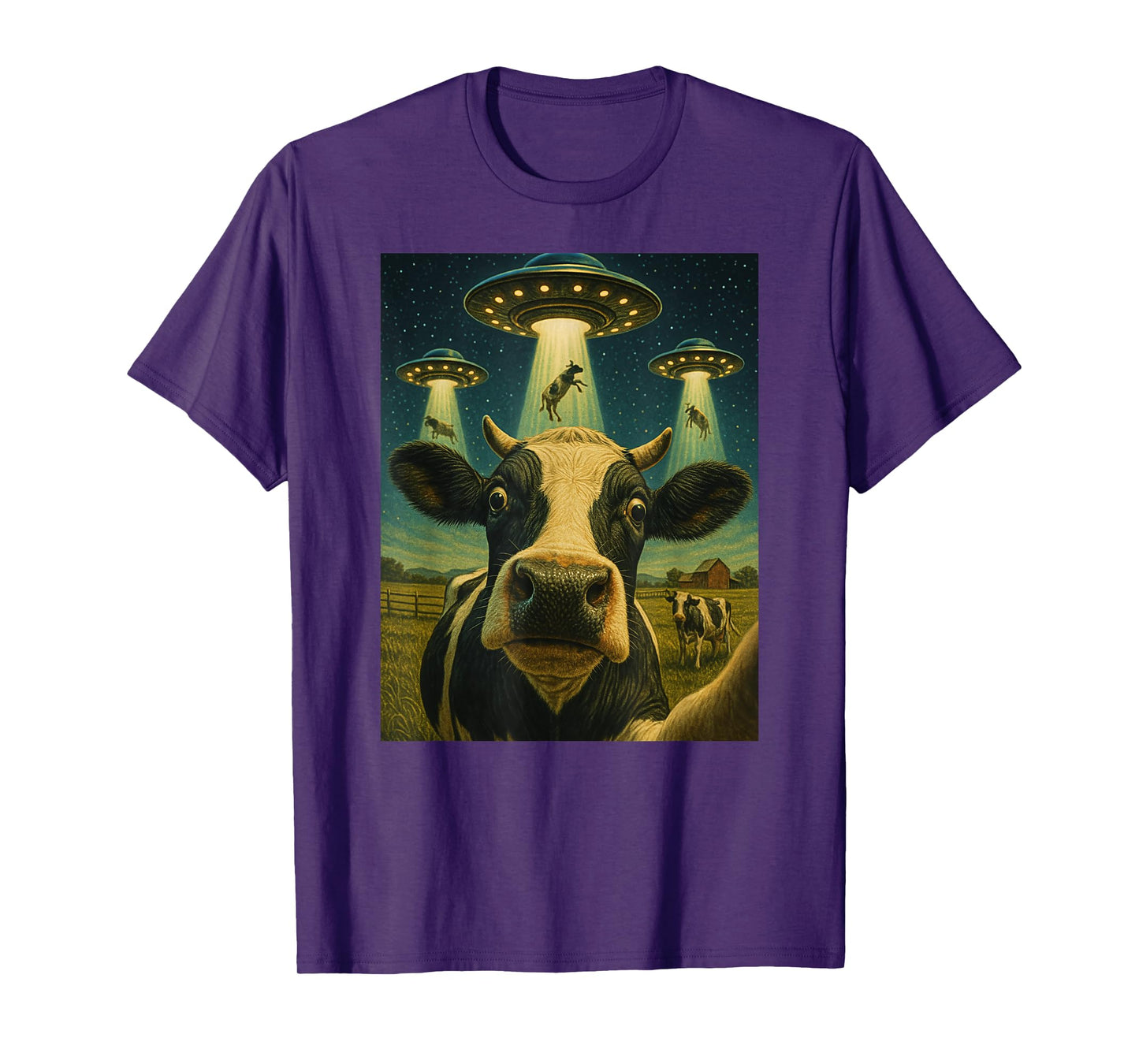 Funny Cow Farm Alien Selfie UFO Zoo Boys Girls Kids T-Shirt