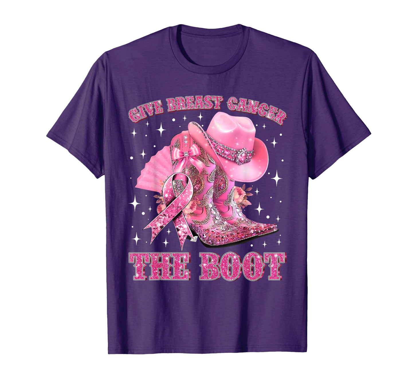 Cowgirl Western Give Breast Cancer The Boot Pink Ribbon T-Shirt