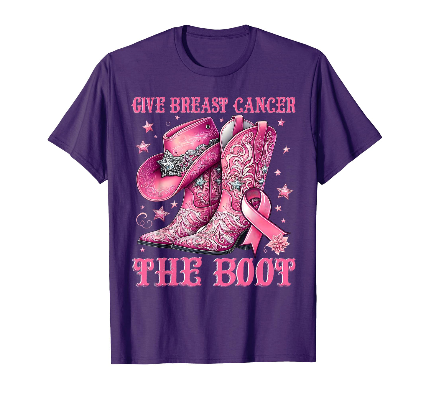 Give Breast Cancer The Boot Cowgirl Western Pink Ribbon T-Shirt