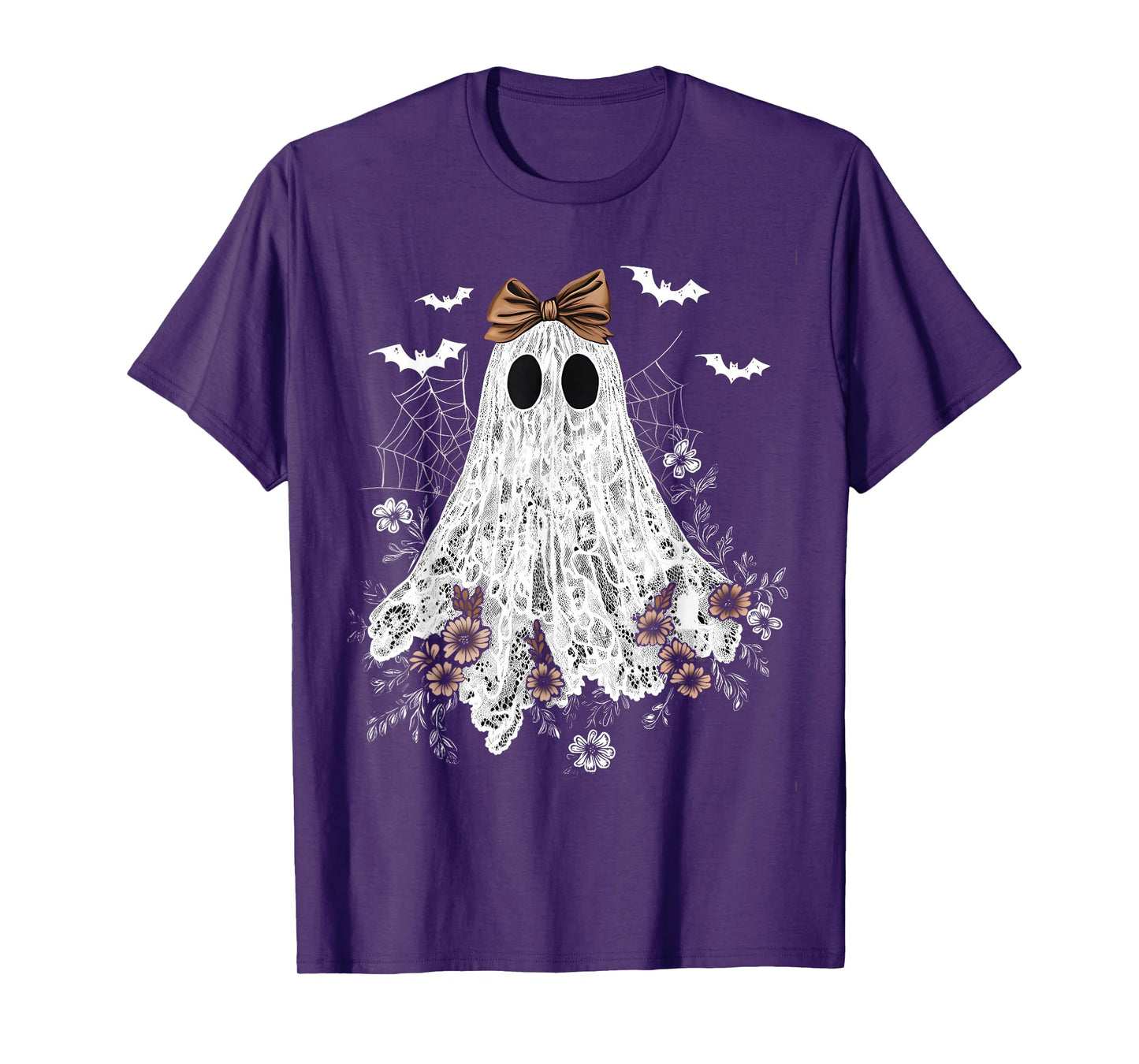 Cute Floral Lace Ghost Boujee Coquette Bow Spooky Halloween T-Shirt