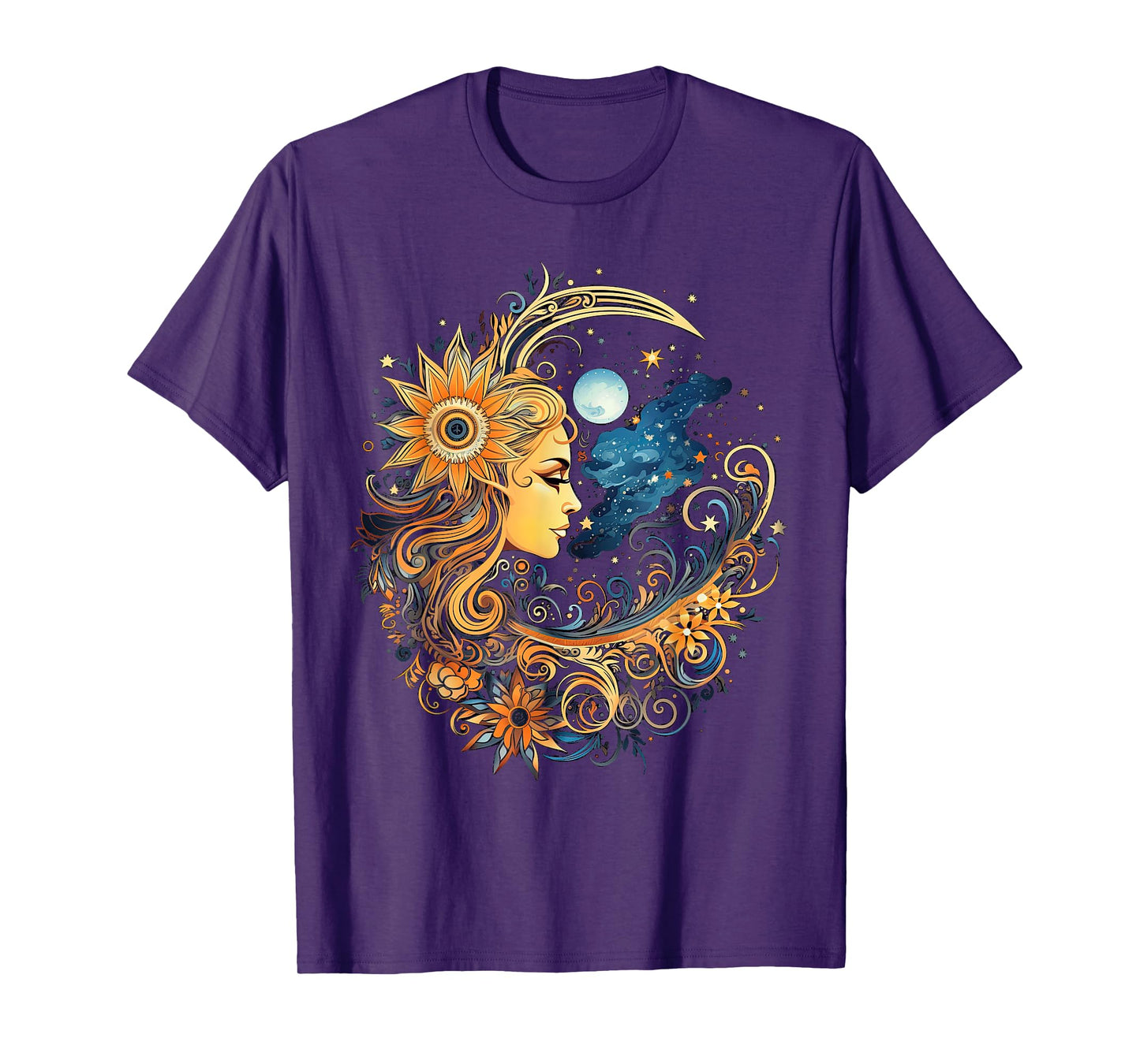 mystic sun and moon woman mystical flowers aesthetic T-Shirt