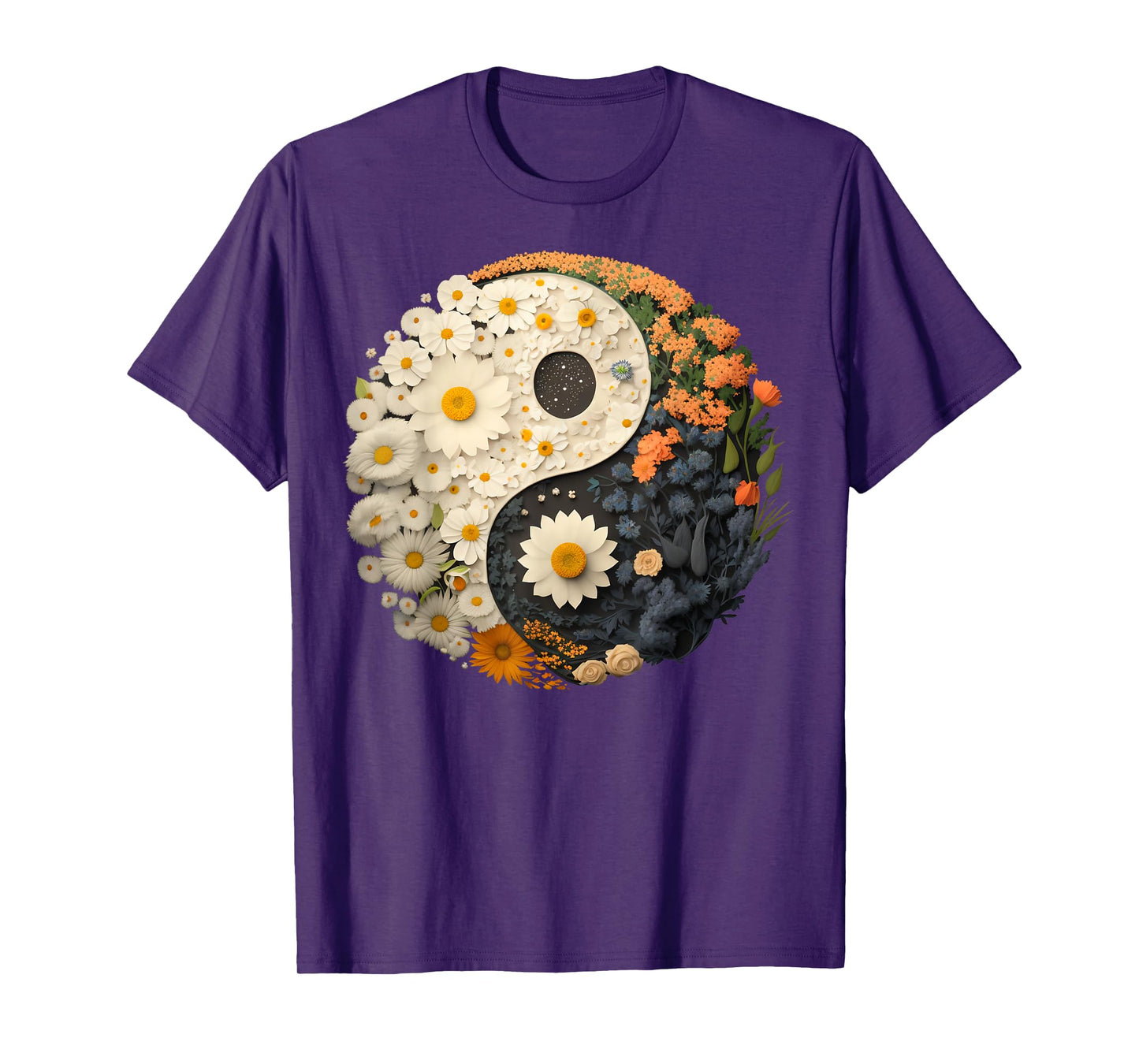 Floral Taoism Yin Yang Symbol on Flower Taijitu Yin Yang T-Shirt