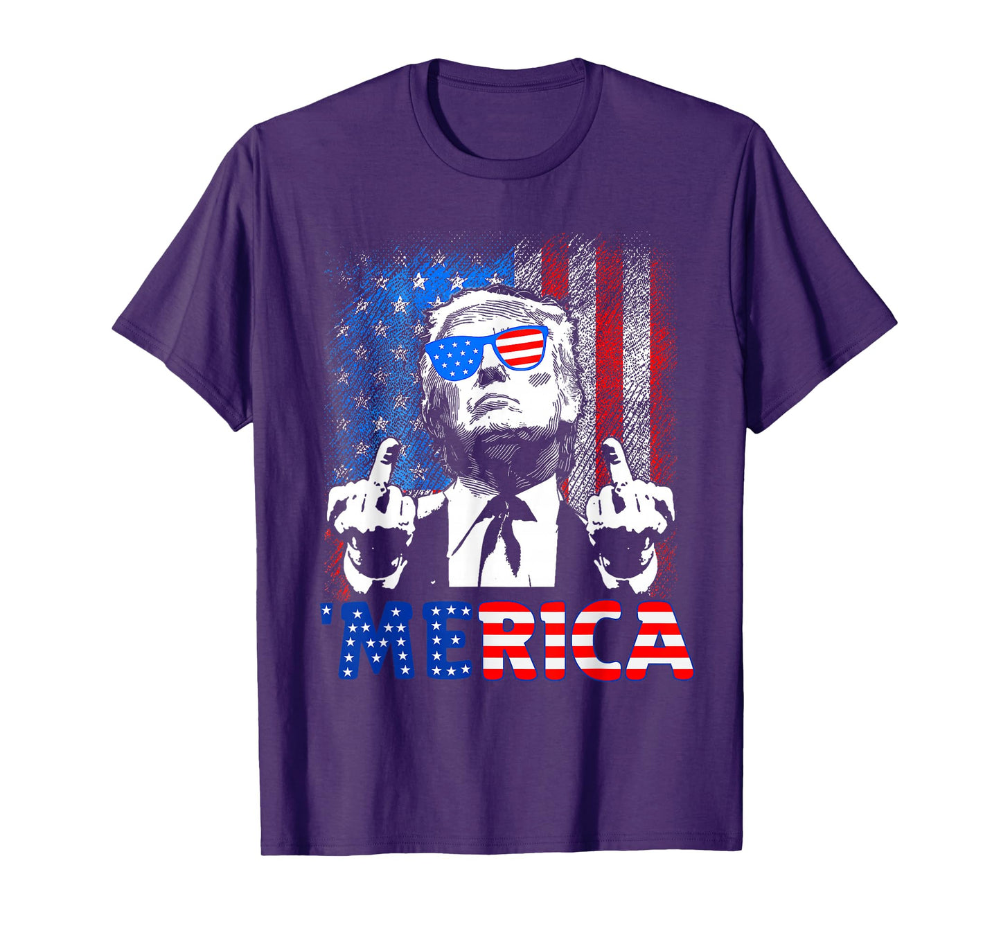 Funny Trump 4th Of July Merica American Flag Sunglasses T-Shirt