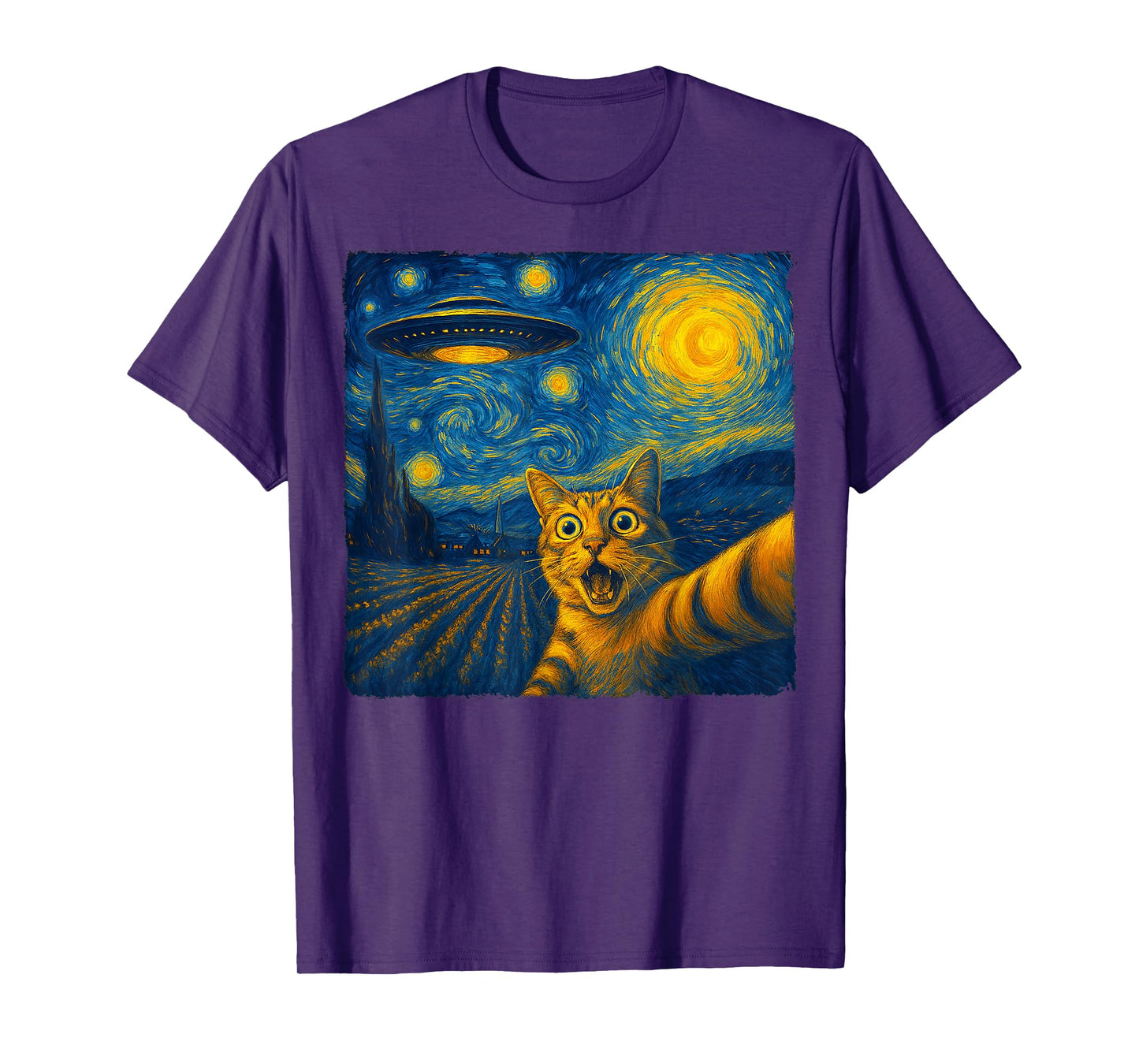Cat Selfie with UFO Cats Starry Night Van Gogh Men Women Kid T-Shirt