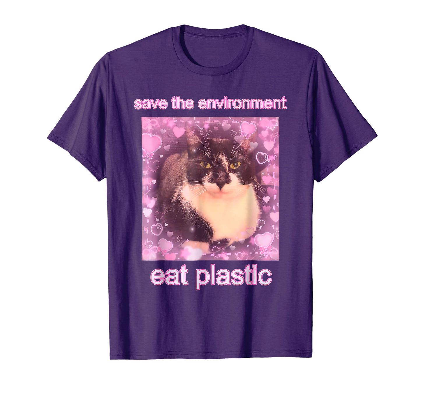 Save The Environment Eat Plastic Funny Cute Cat Meme T-Shirt