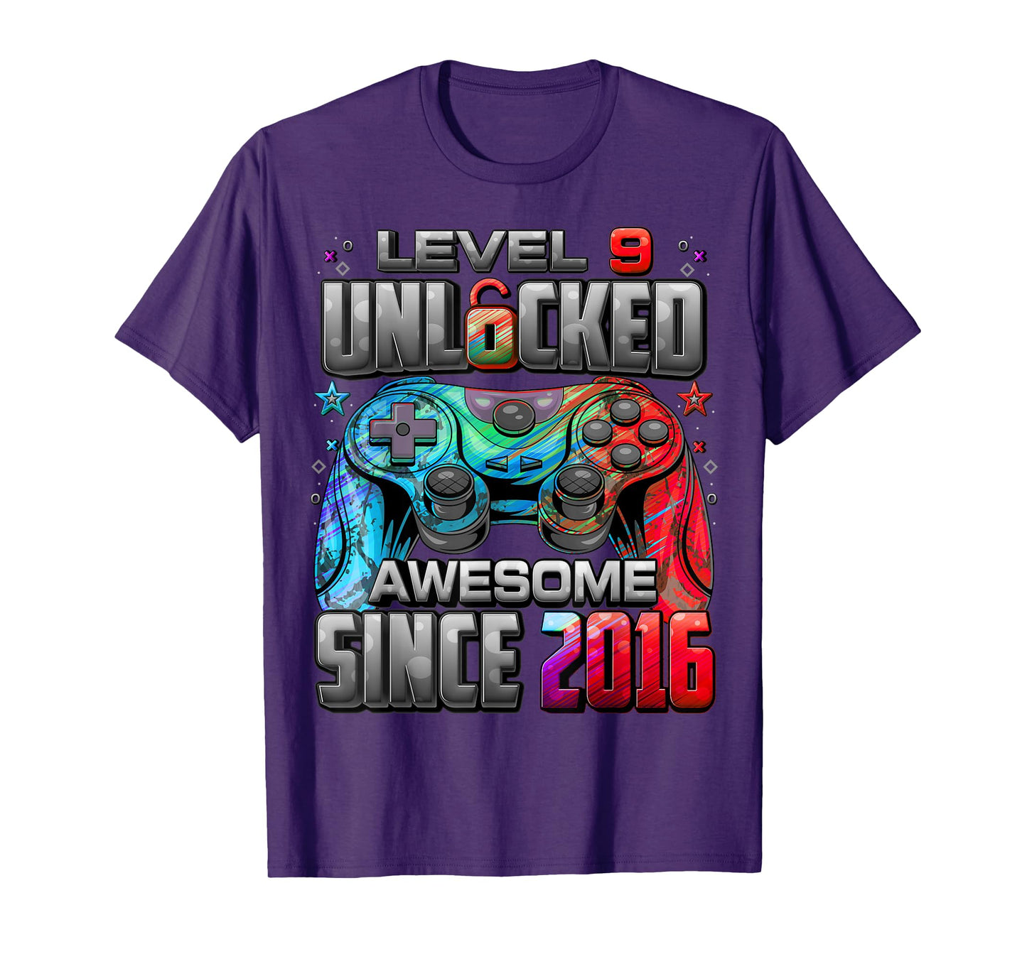 Level 9 Unlocked Awesome Since 2016 9th Birthday Gaming T-Shirt
