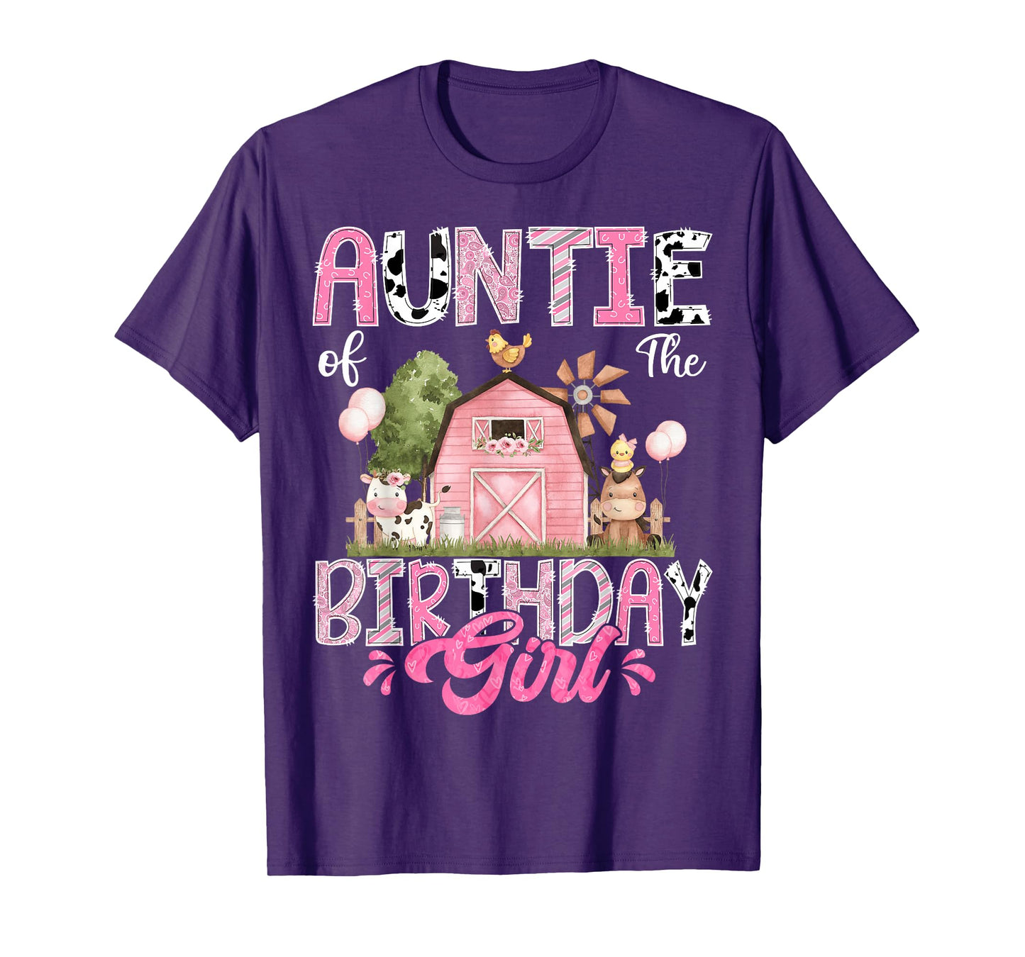 Auntie Of The Birthday Girl 1St Birthday Pink Cow Farm T-Shirt