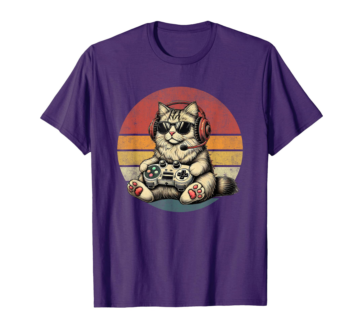 Kitten Cat Playing Video Games Vintage Funny Cat Gaming Men Women Kids T-Shirt