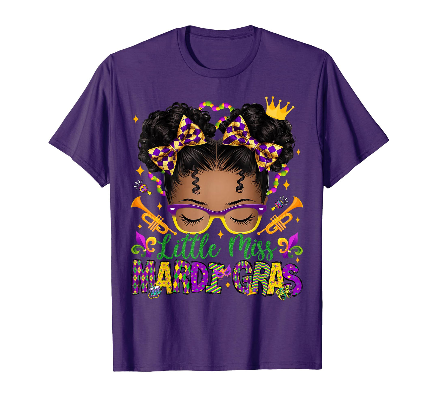 Little Miss Mardi Gras Afro Messy Bun Girls Kids New Orleans T-Shirt