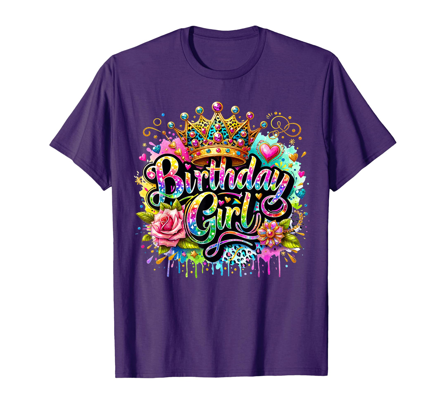 Birthday Girl Crown Floral Fun T-Shirt for Women T-Shirt
