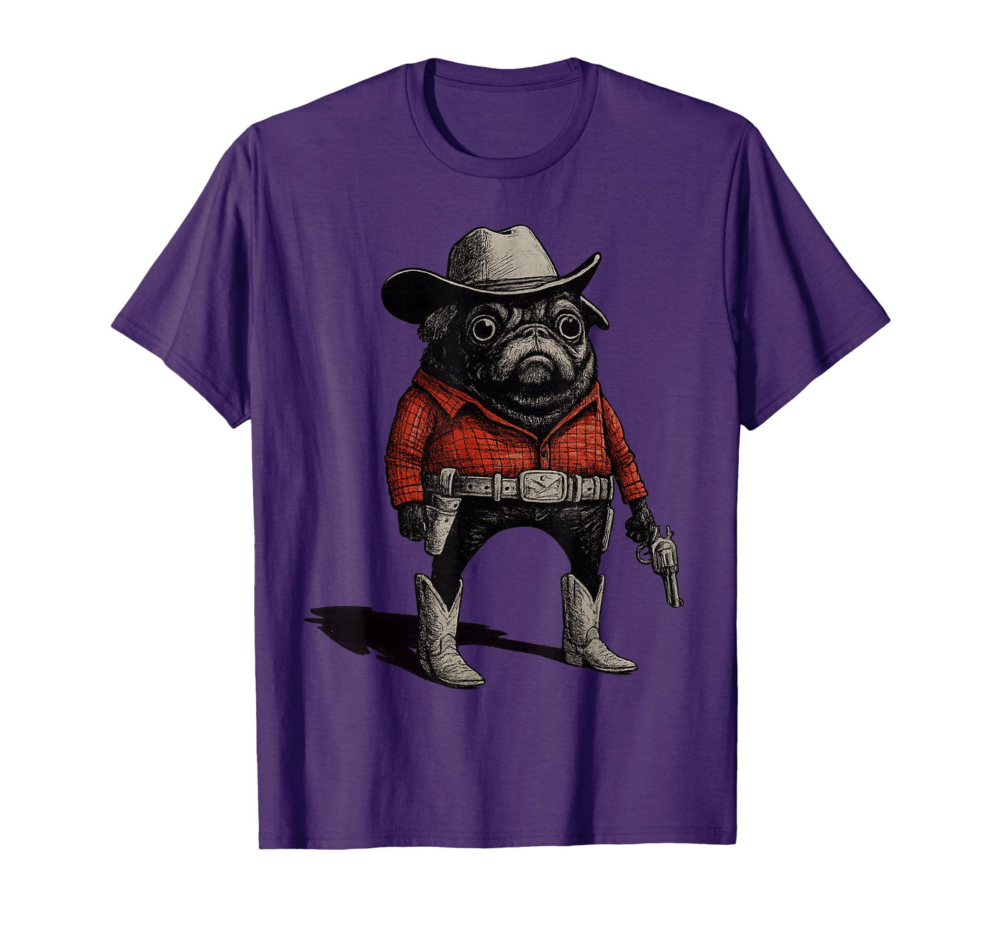Cowboy Pug Dog Funny Western Outfit Red Pug Cowboy Meme T-Shirt