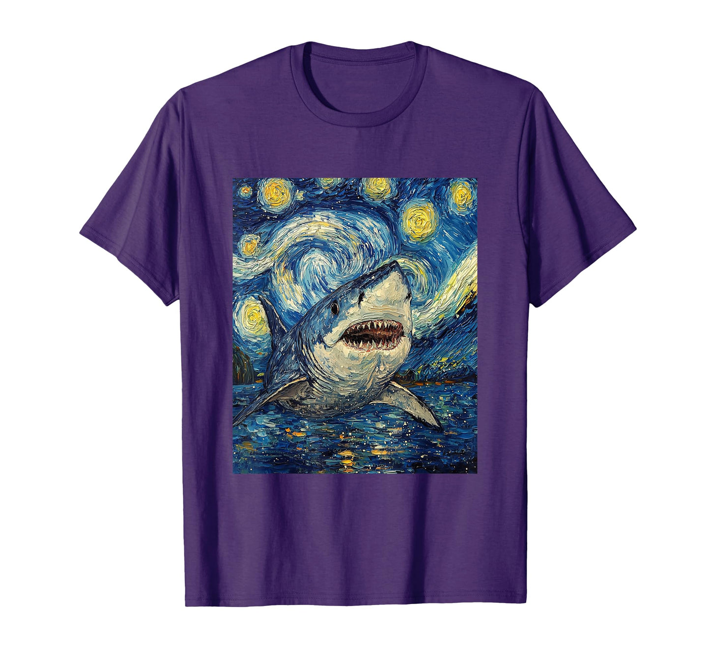 Funny Shark - Van Gogh Style - Starry Night T-Shirt