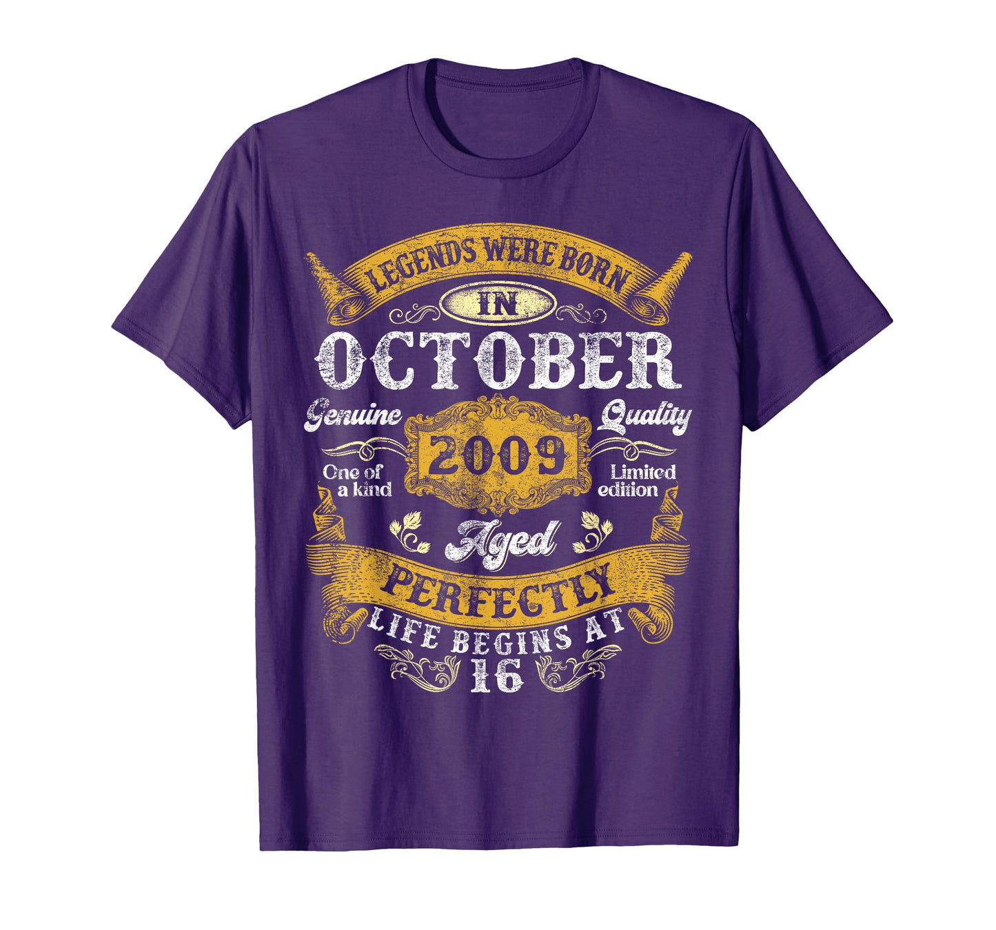 Legends Were Born In October 2009 Vintage 16th Birthday Boy T-Shirt