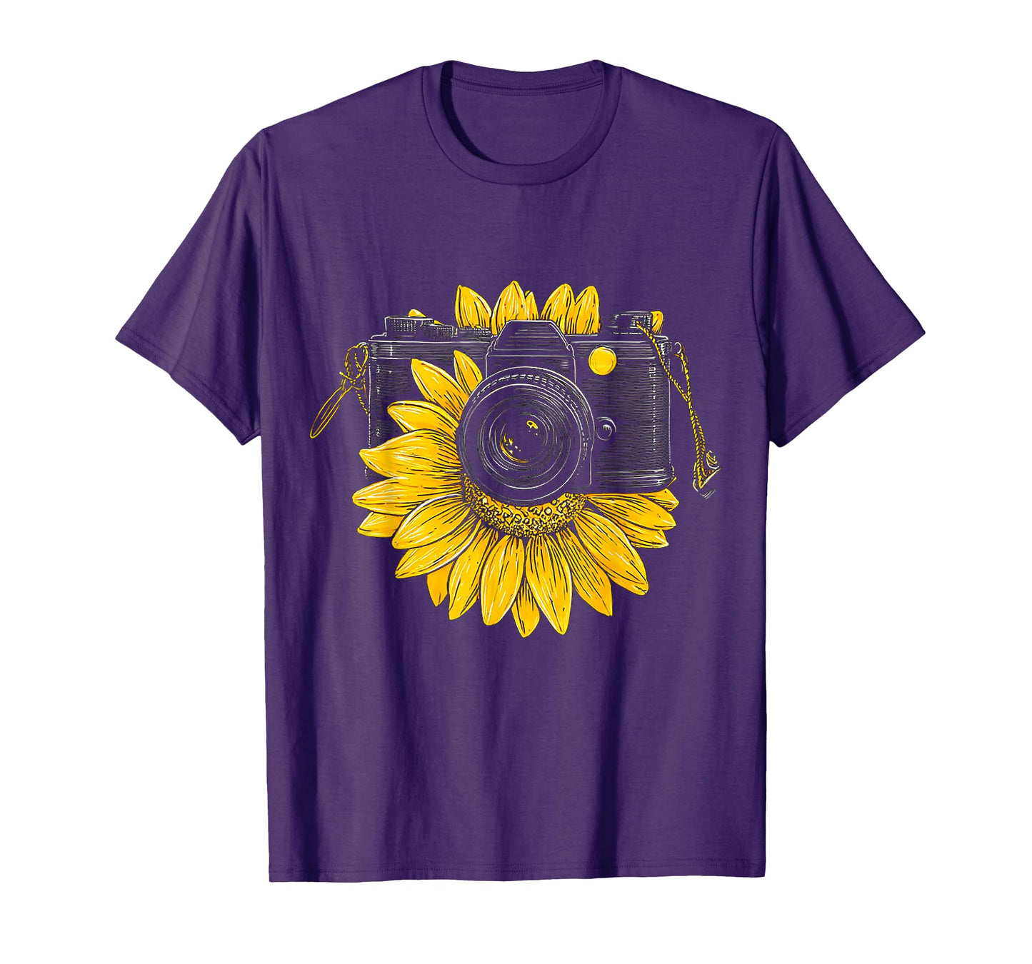 Sunflower Camera Motif Drawing Flower Artwork Sunflower T-Shirt