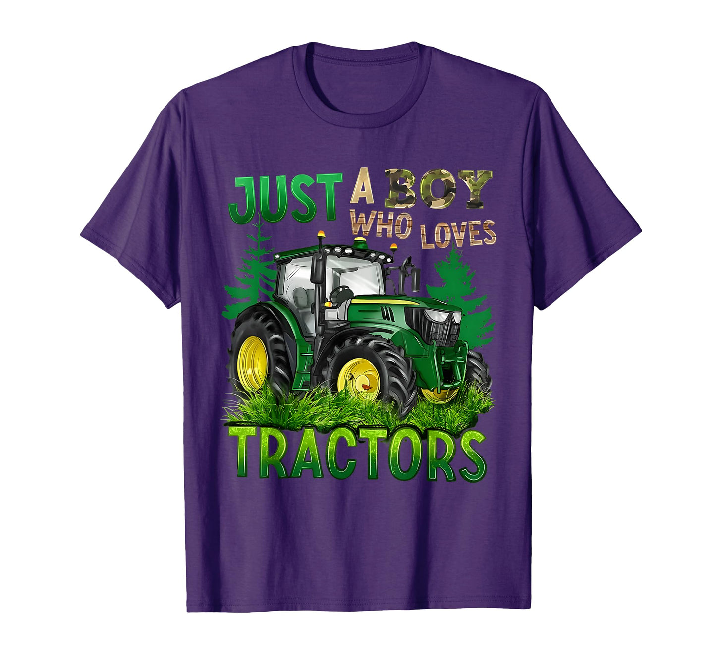 JUST A BOY WHO LOVES TRACTORS Green Farm Trucks Tractors T-Shirt