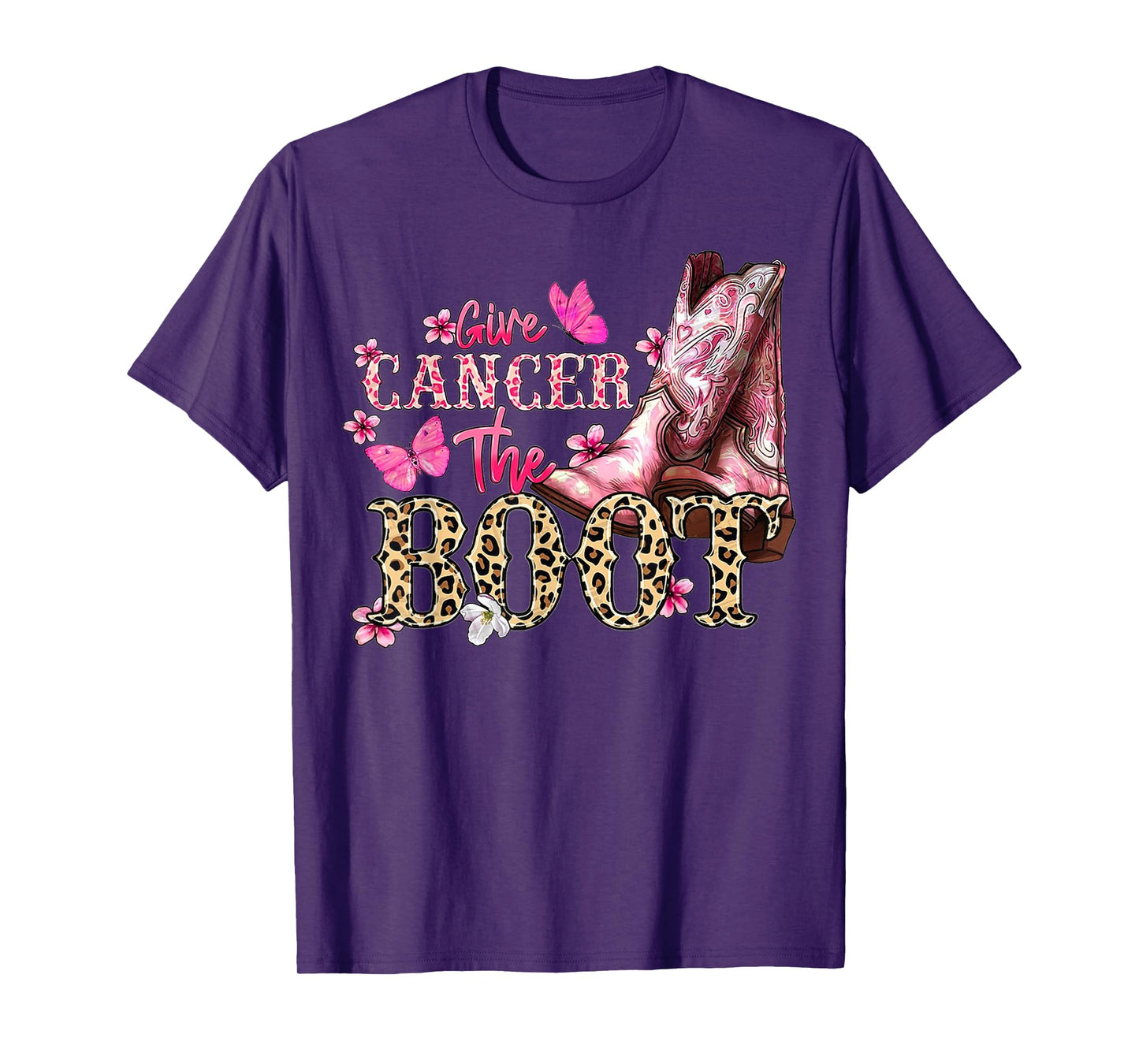 Give Cancer The Boot Western Cowgirl Leopard Breast Cancer T-Shirt