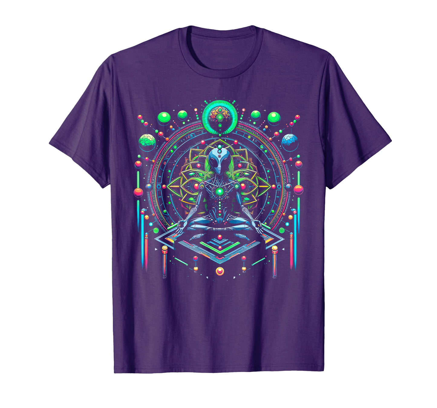 Meditation Alien with Geometric Pattern Art T-Shirt