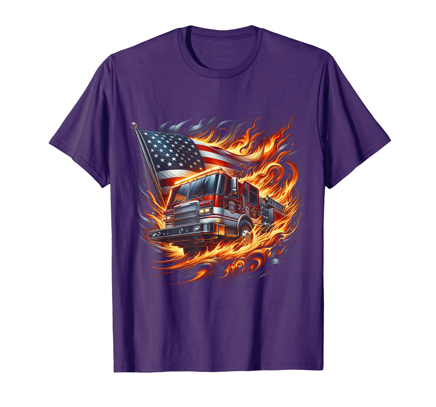 Firefighter Patriotic Fire Truck Fireman American Flag T-Shirt