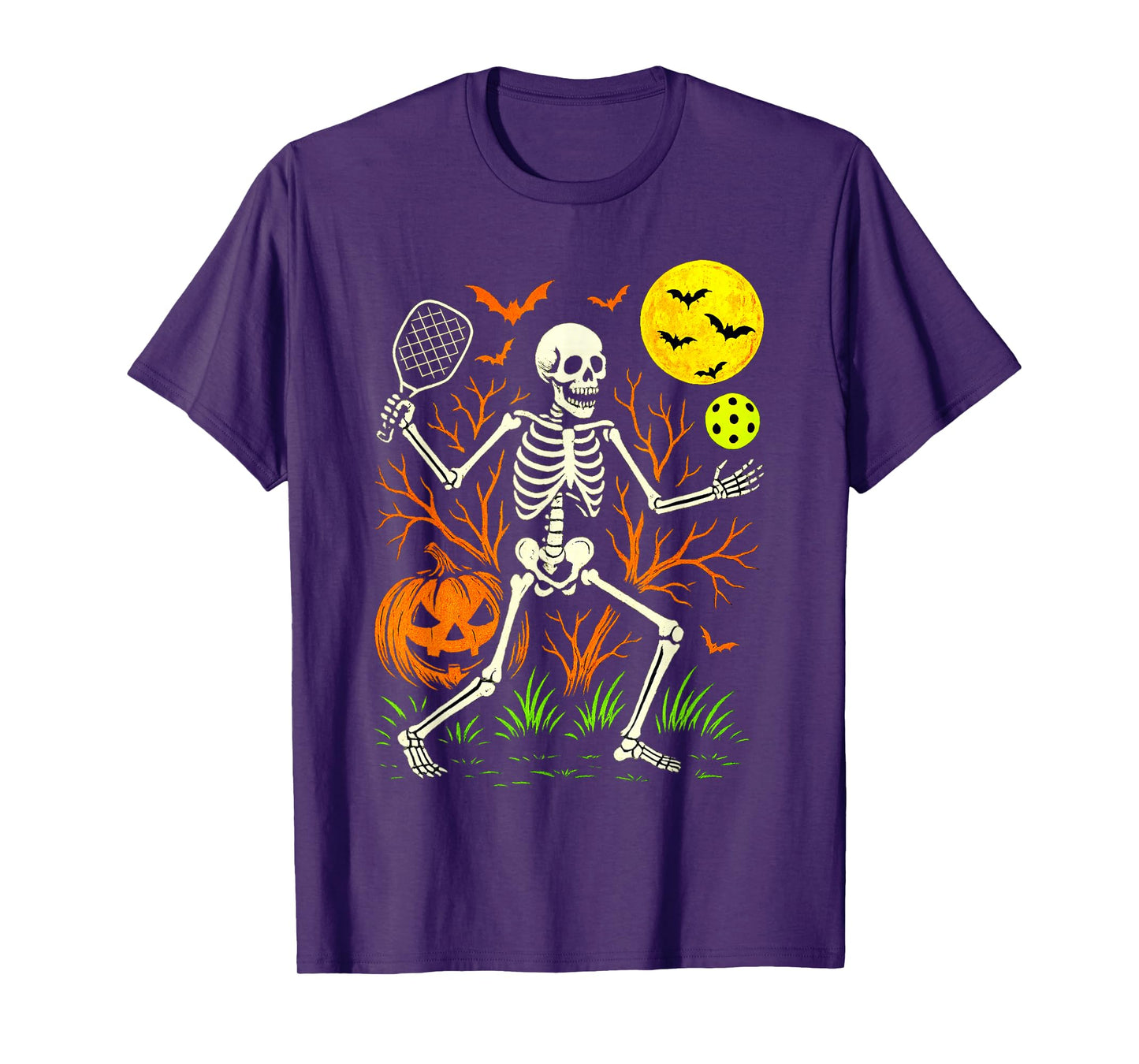 Pickleball Skeleton Spooky Boys Halloween Pickleball Player T-Shirt