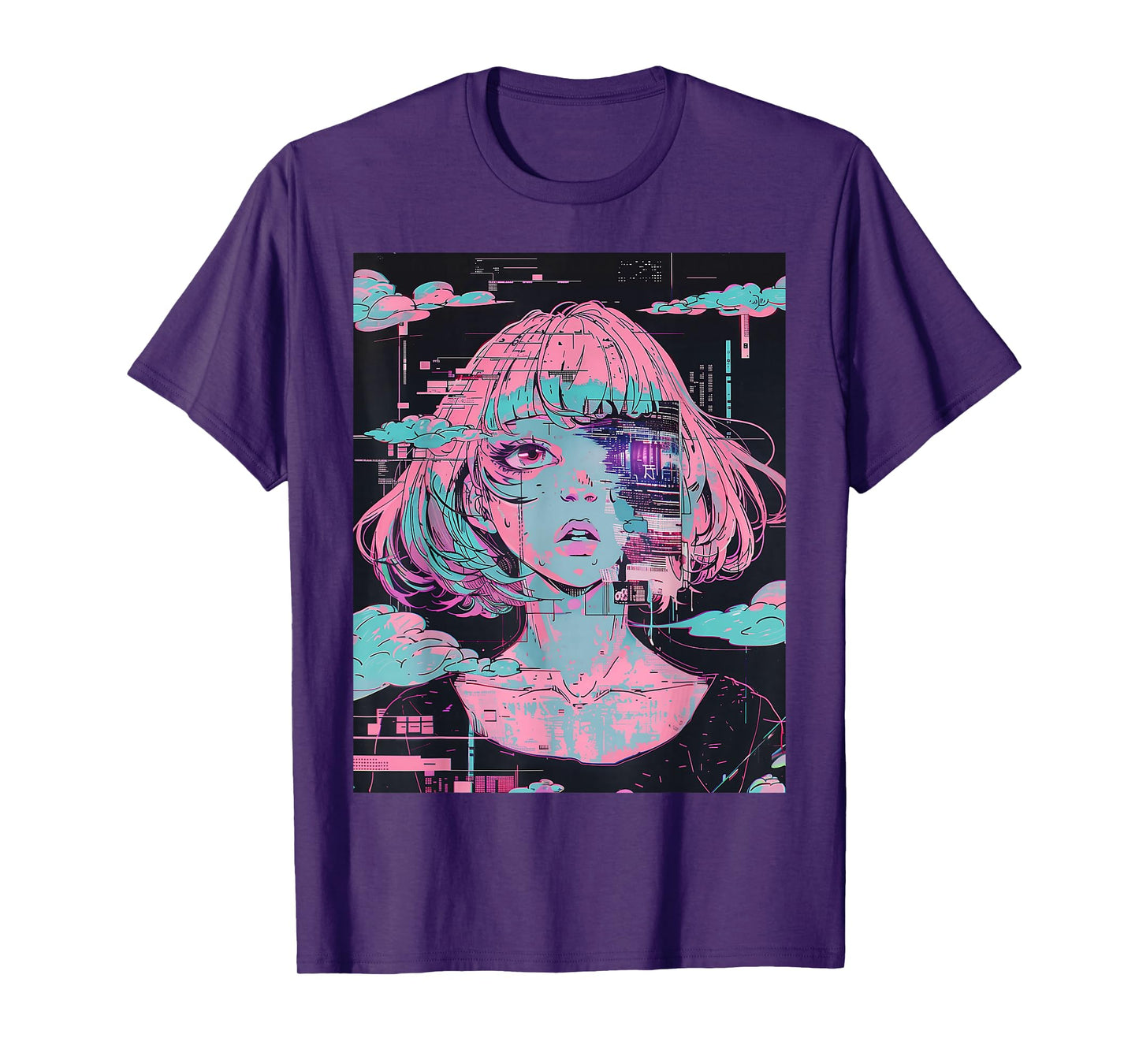 Anime Girl Vaporwave Glitchcore Pastel Goth Distressed T-Shirt