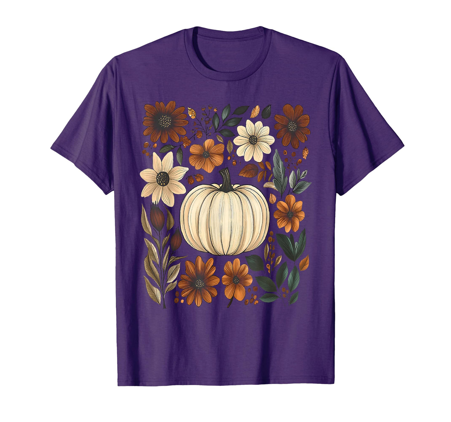 Pumpkin Season Wildflower Thanksgiving Autumn Fall Leaves T-Shirt