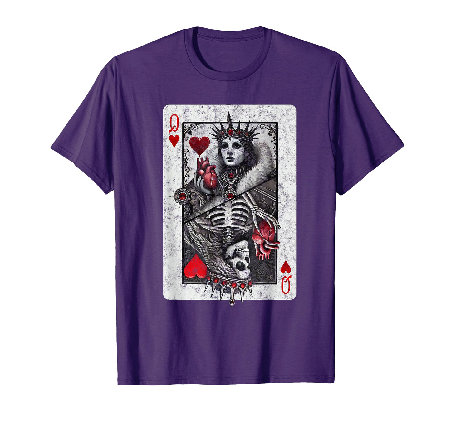 Playing Card Queen of Hearts Death Skeleton Halloween Tee T-Shirt