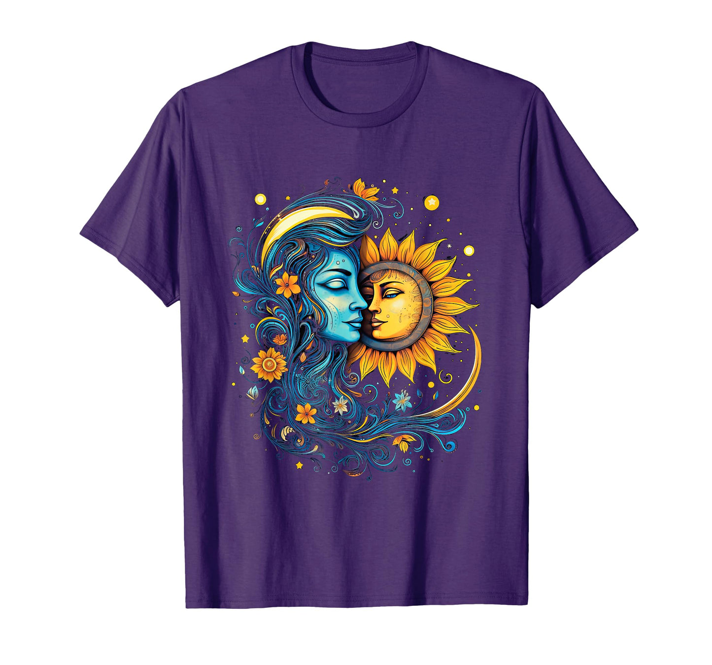 mystic sun and moon woman mystical flowers aesthetic T-Shirt