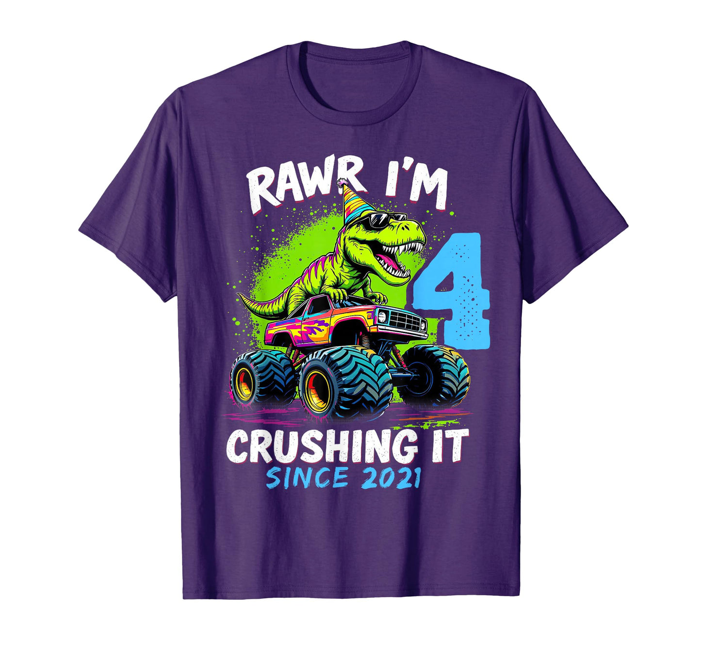 4th Birthday Monster Truck Dinosaur Party Boys Rawr I'm 4 T-Shirt