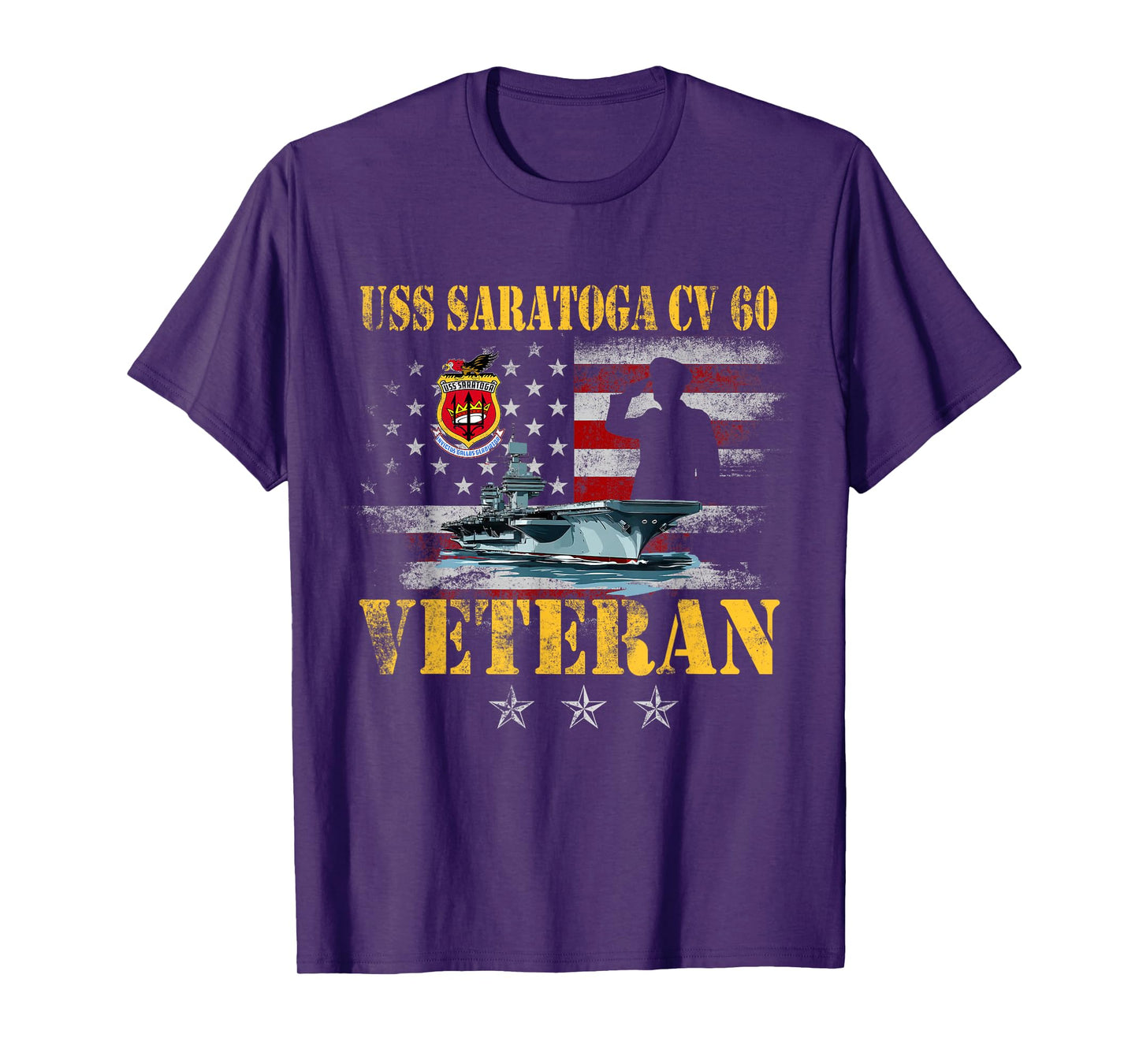 USS Saratoga CV-60 Aircraft Carrier Veteran US Flag Vintage T-Shirt
