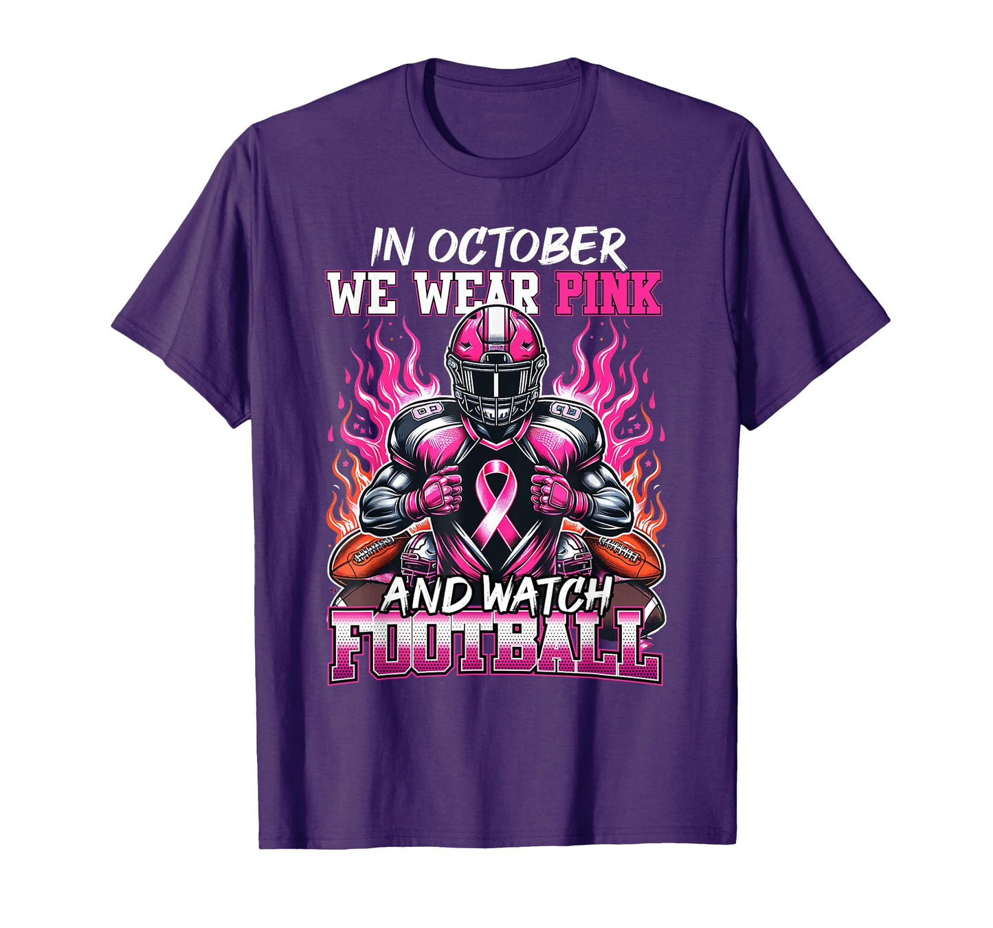 in October We Wear Pink Football Breast Cancer Awareness T-Shirt