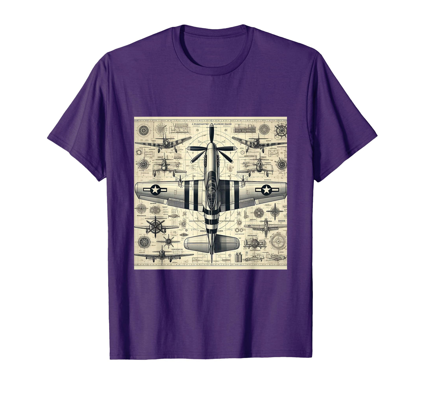 WW2 Warplane Vintage P51 Mustang Assembly Parts Blueprint T-Shirt