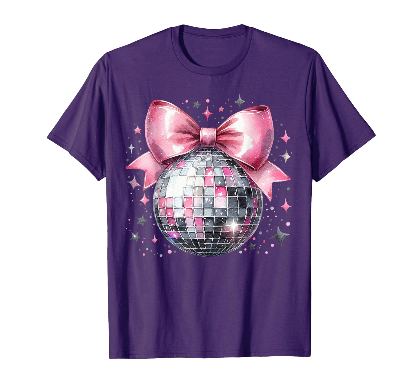 Aesthetic Disco Ball Pink Bow Preppy Mirror Ball 70s 80s T-Shirt