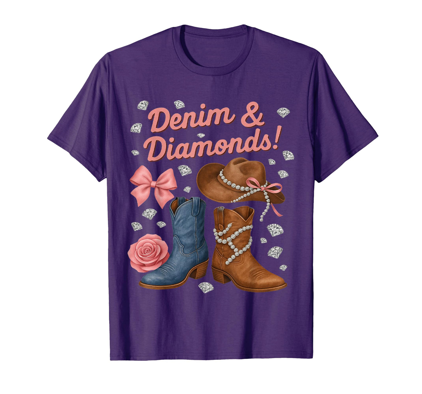 Denim and Diamonds Western Cowgirl Boots Hat for Women Girls T-Shirt