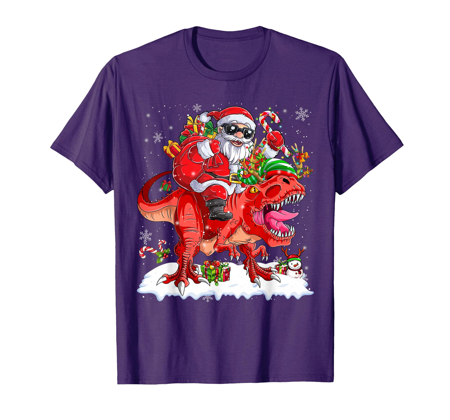 Santa Riding Dinosaur T rex Christmas Kids Boys Men Xmas T-Shirt