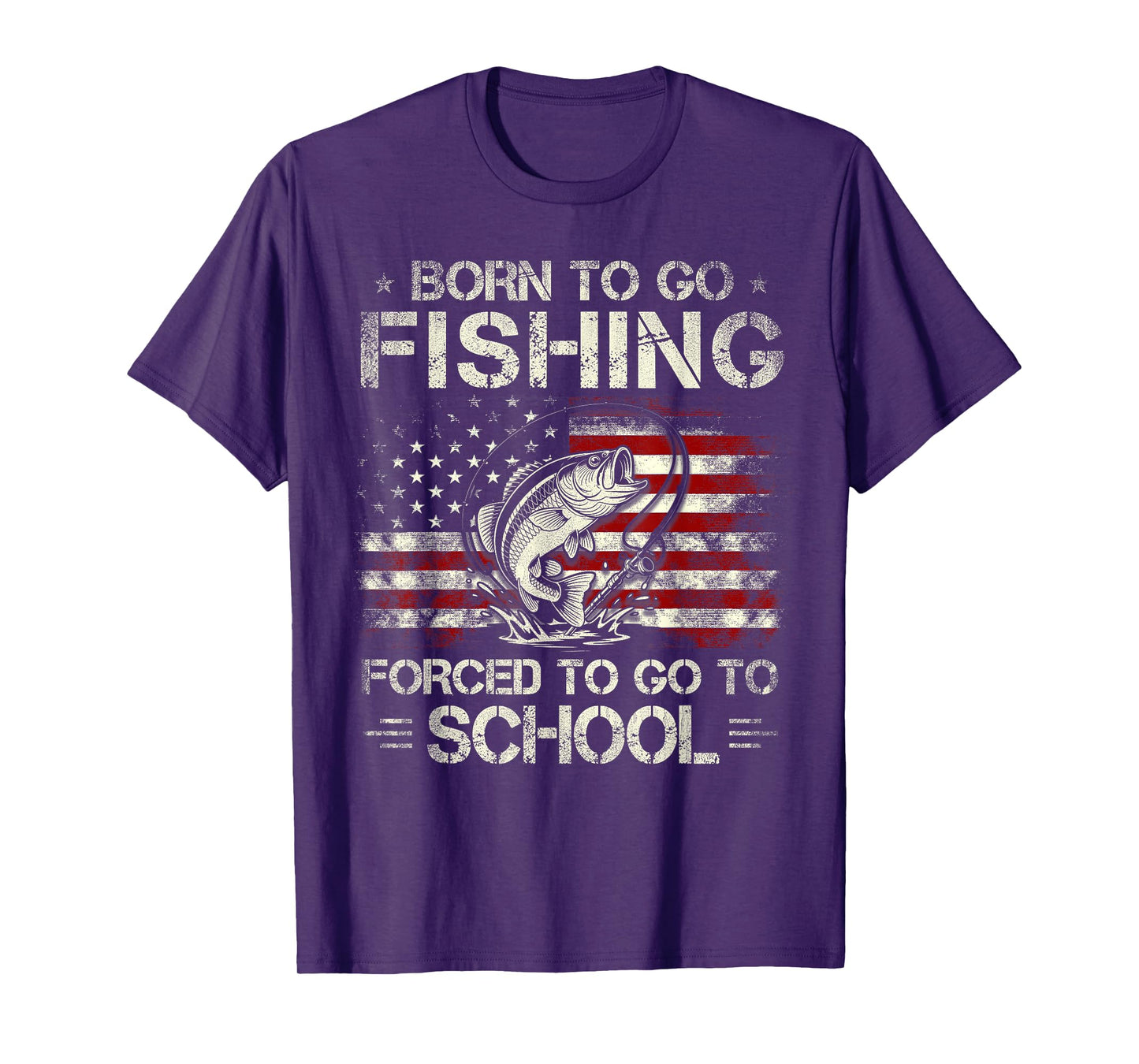 Born To Go Fishing Forced To Go To School Bass Fishing Flag T-Shirt