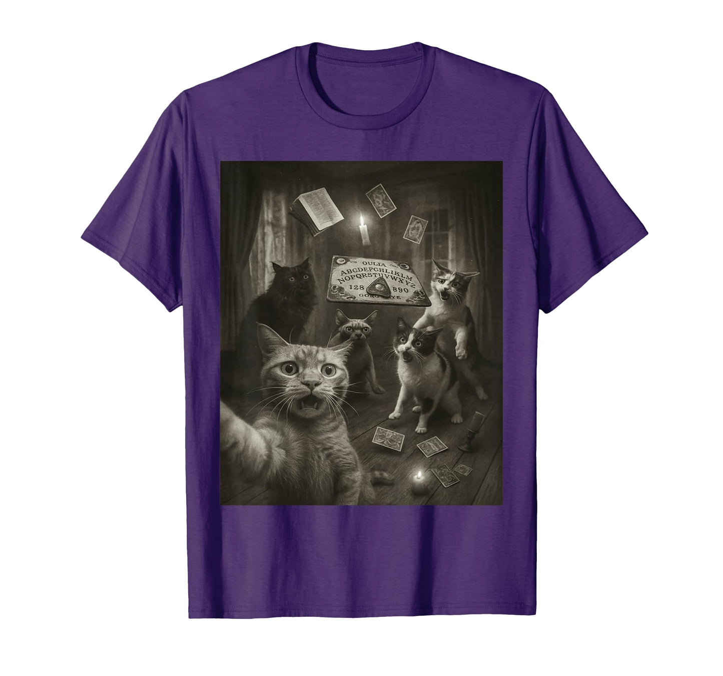Panicked Cats Selfie Ouija Board Funny Cat Halloween Vintage T-Shirt