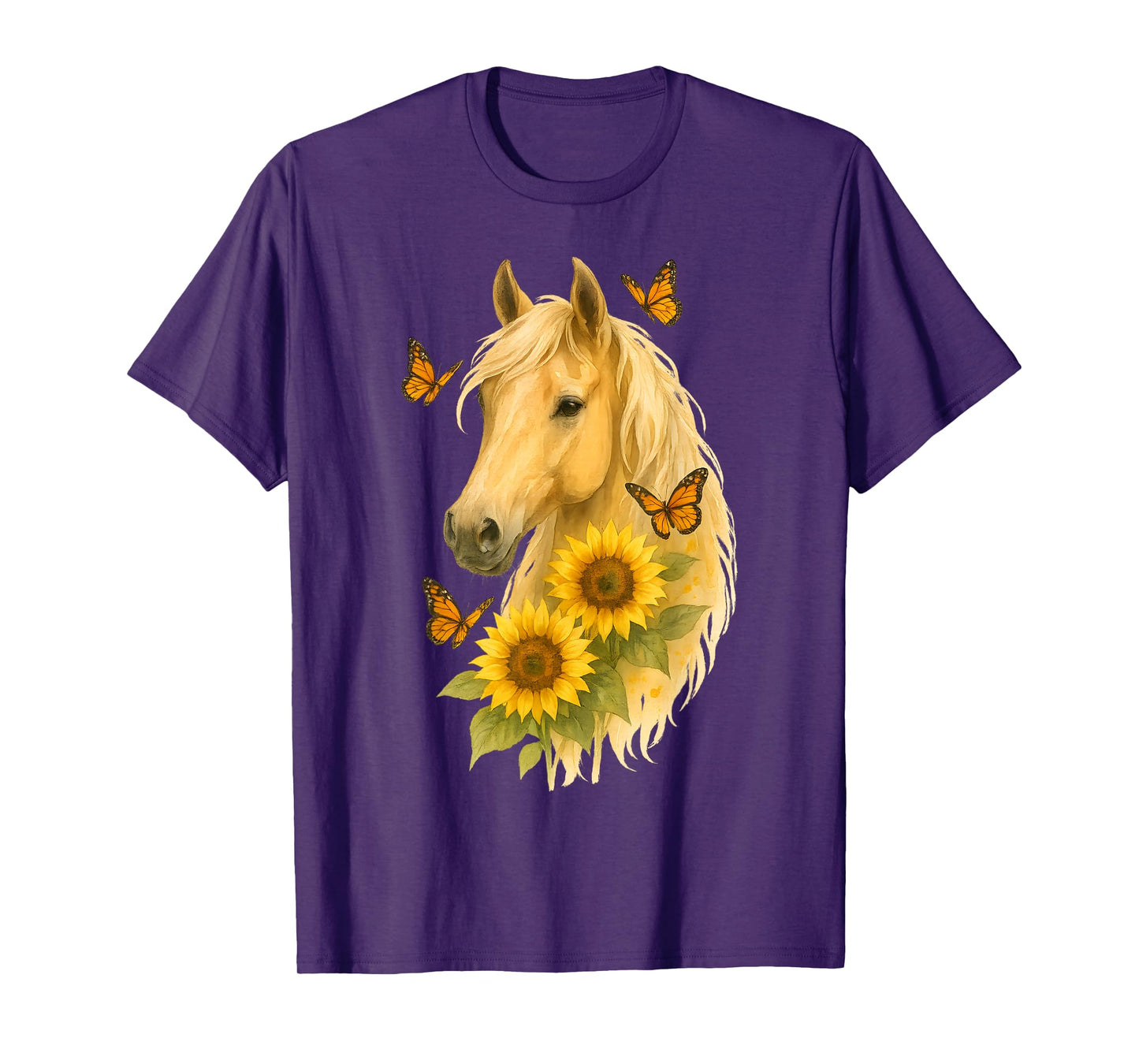 Boho Horse With Sunflowers And Butterflies Cute Farm Animal T-Shirt