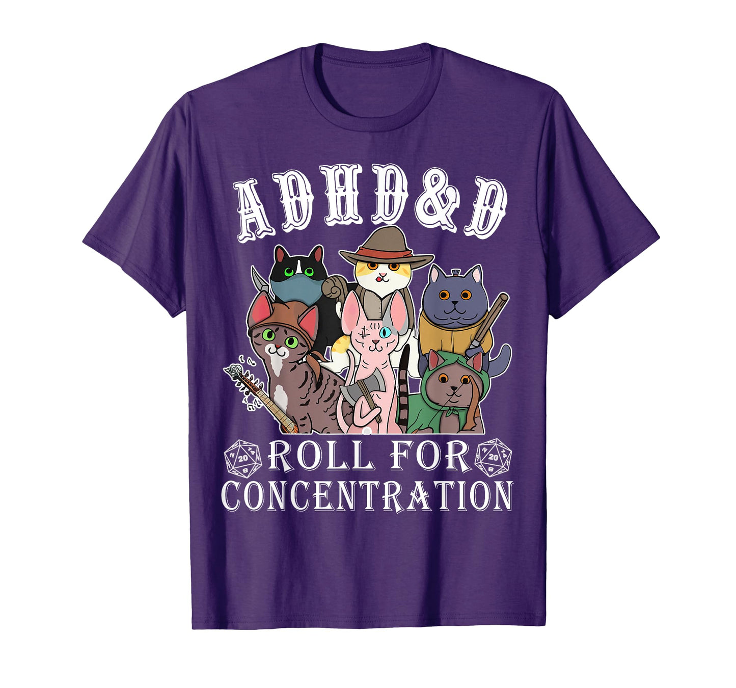 Cats RPG Gamer Roll For Concentration D20 Dice Nerdy Men Kid T-Shirt