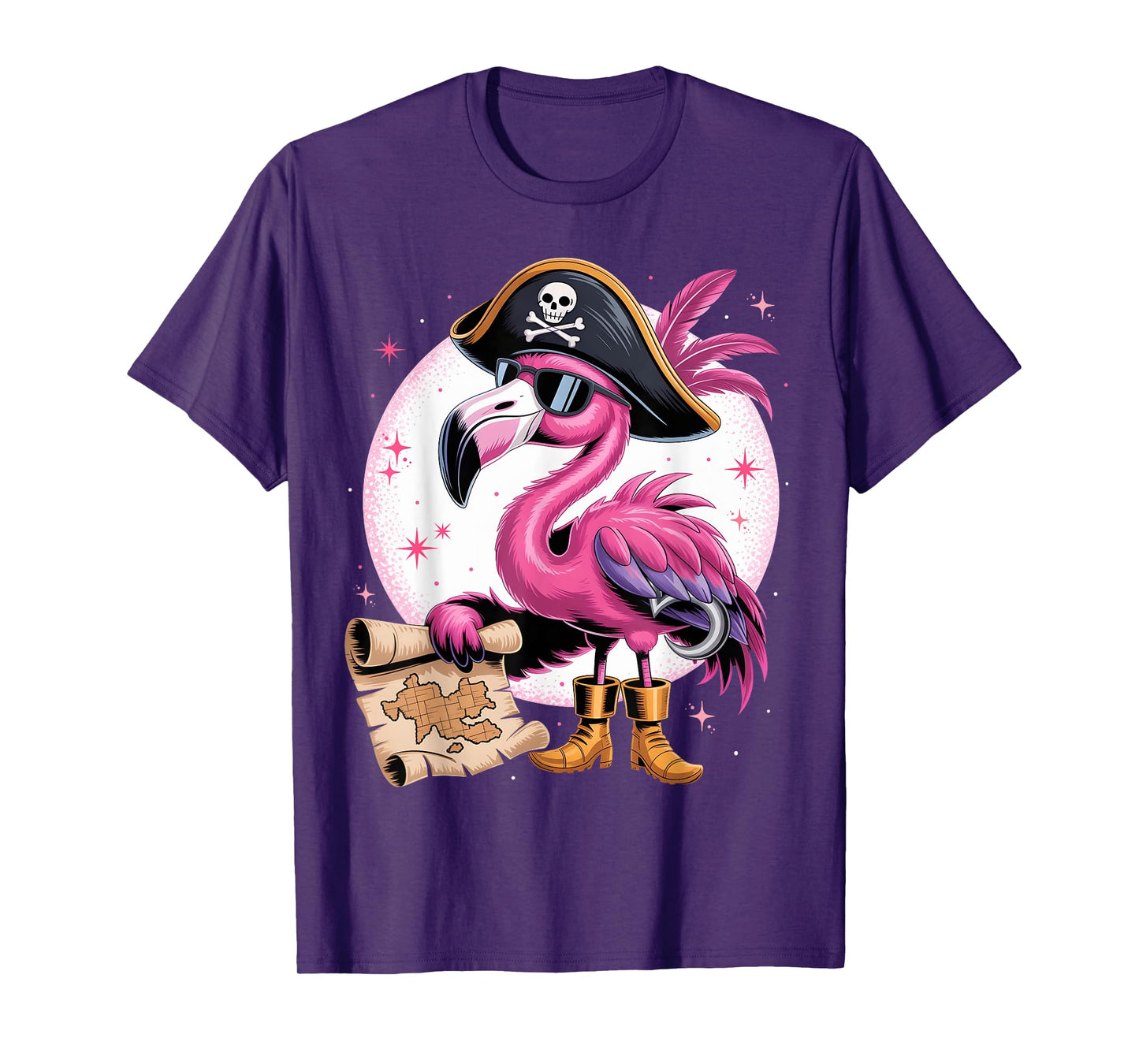Pirate Pink Flamingo Funny Halloween Party Costume Men Women T-Shirt