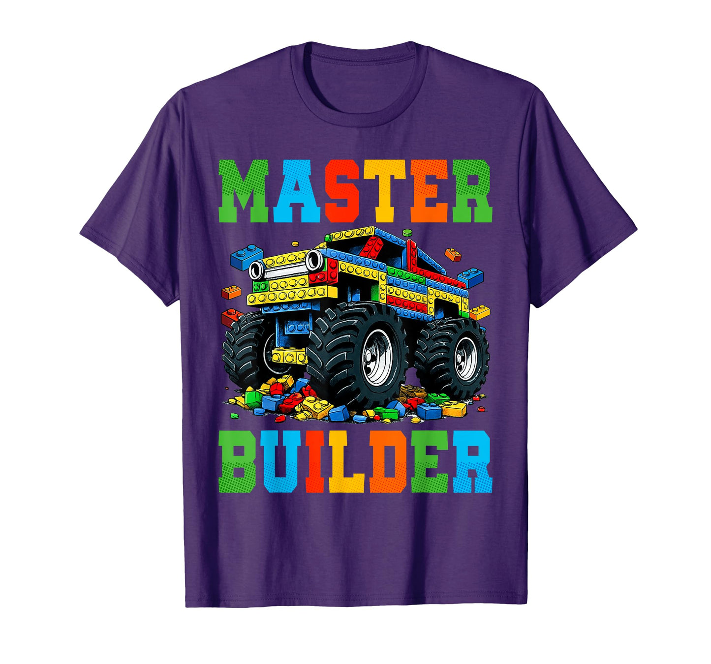 Monster Truck Master Builder Kids Building Bricks Blocks T-Shirt