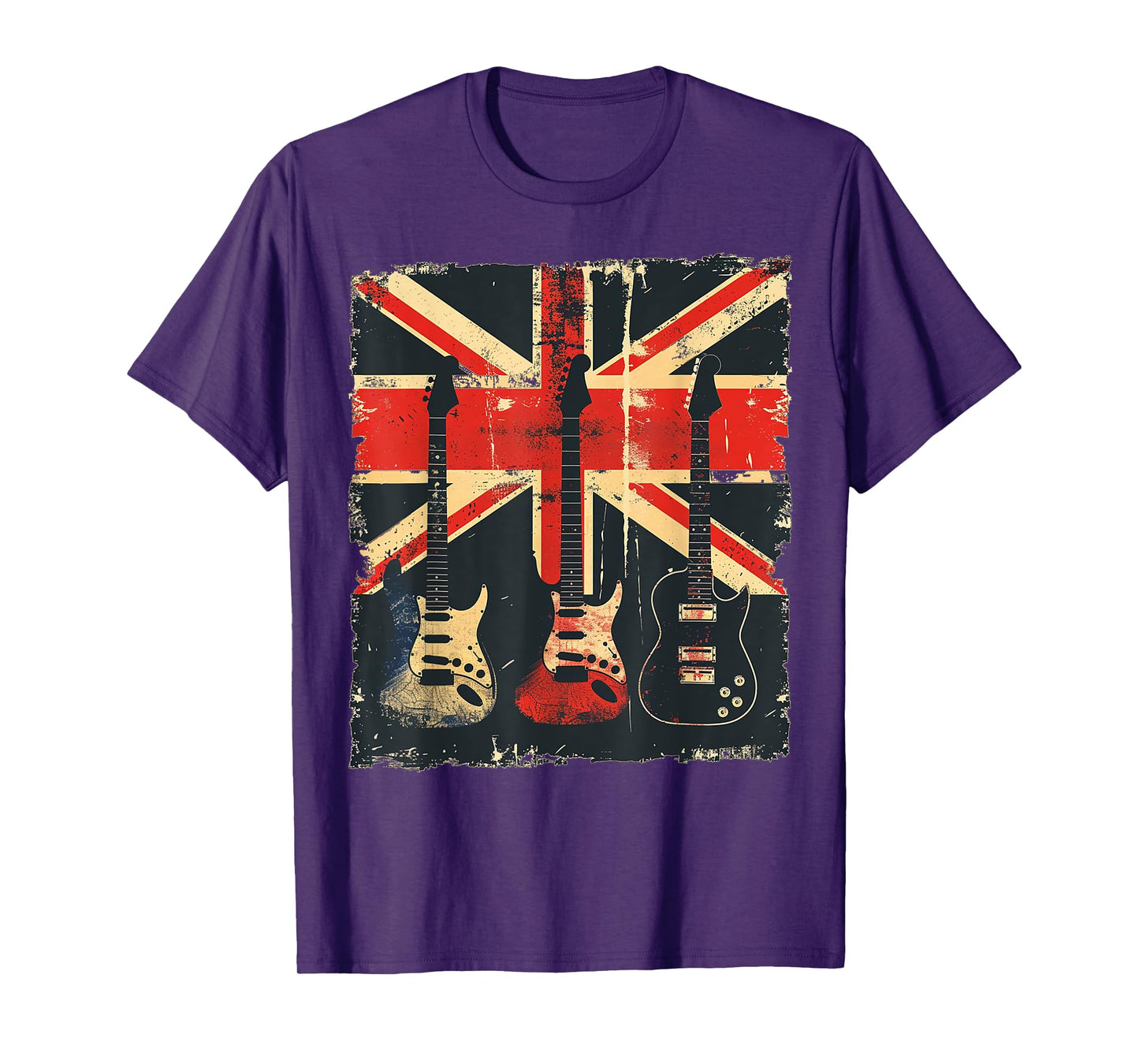 Vintage Guitar British Jack Union Flag Rock Guitarist T-Shirt