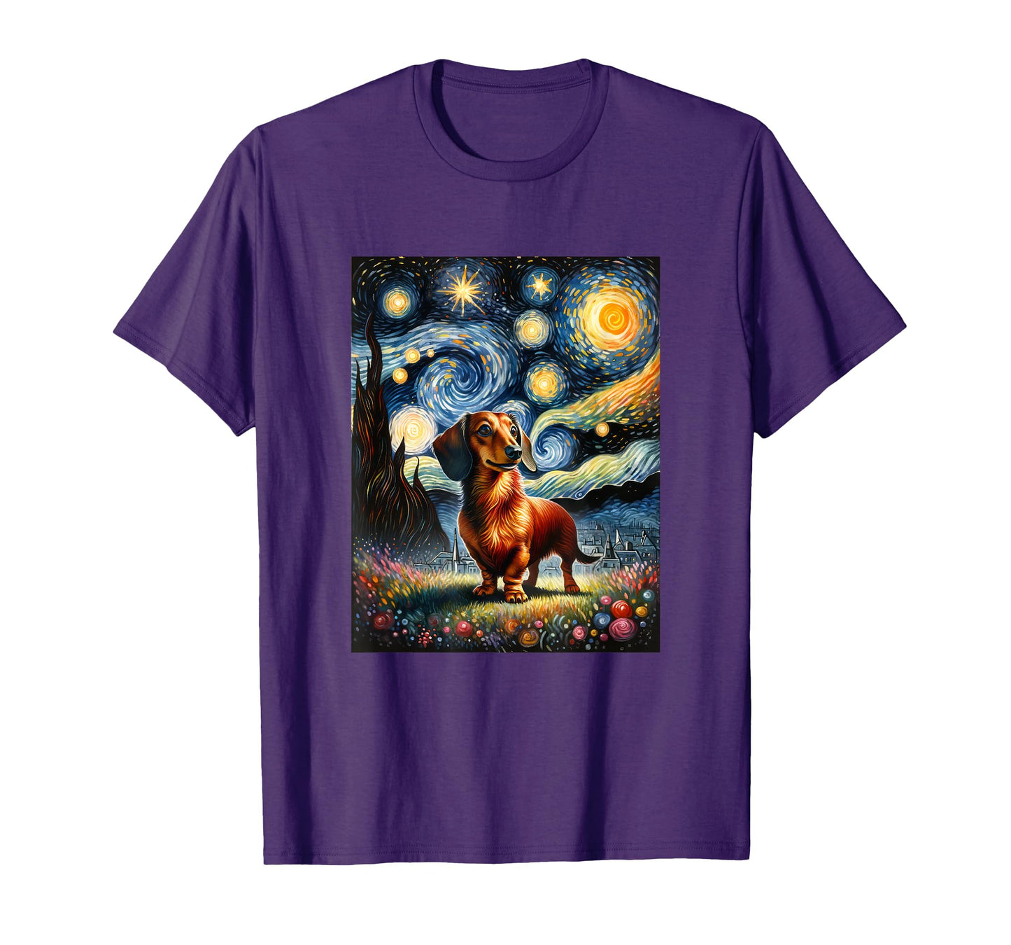 Dachshund Dog Van Gogh Starry Night Painting Men Women Girls Kids T-Shirt