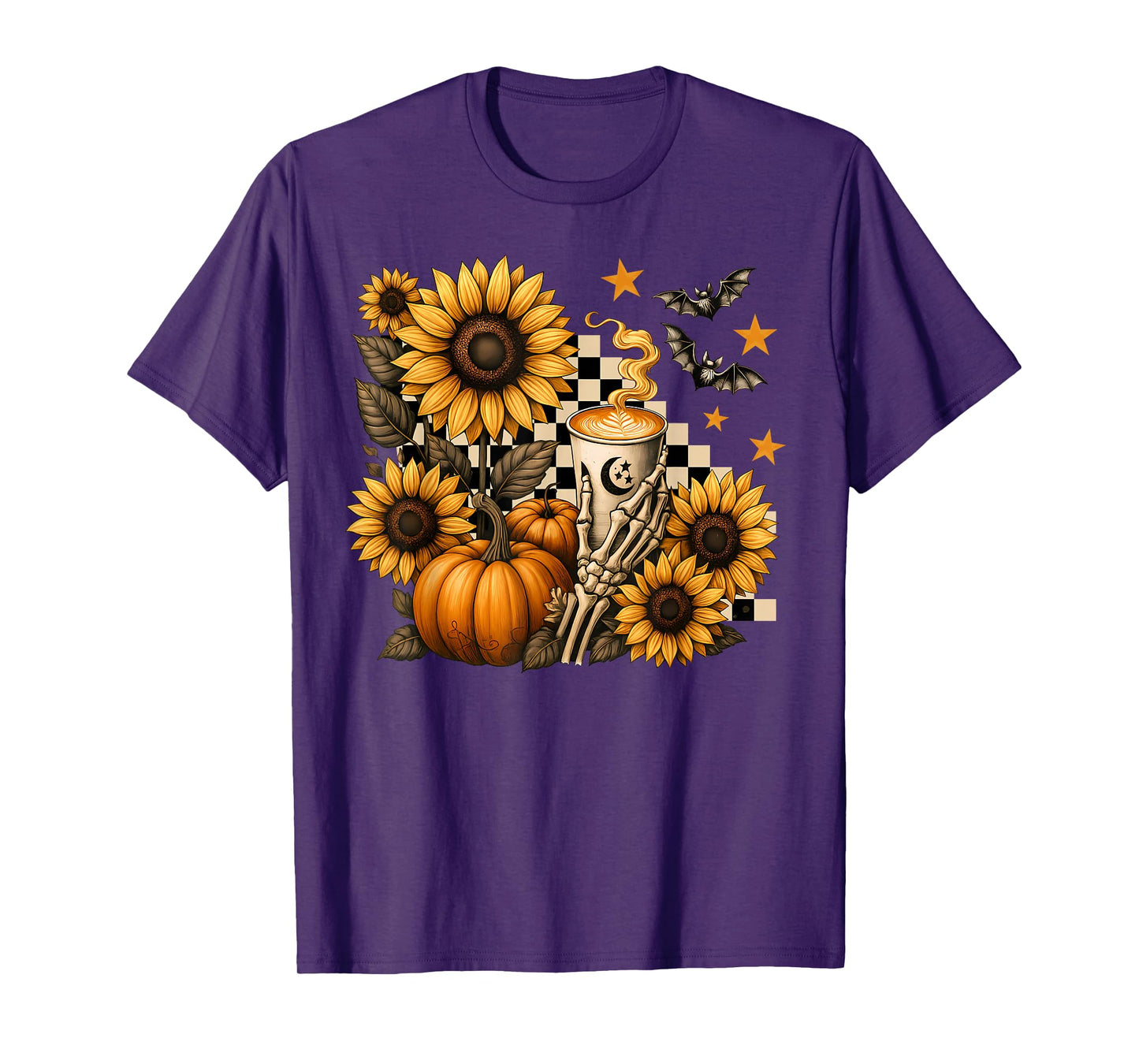 Halloween Skeleton Coffee, Spooky Sunflowers Pumpkin Spice T-Shirt